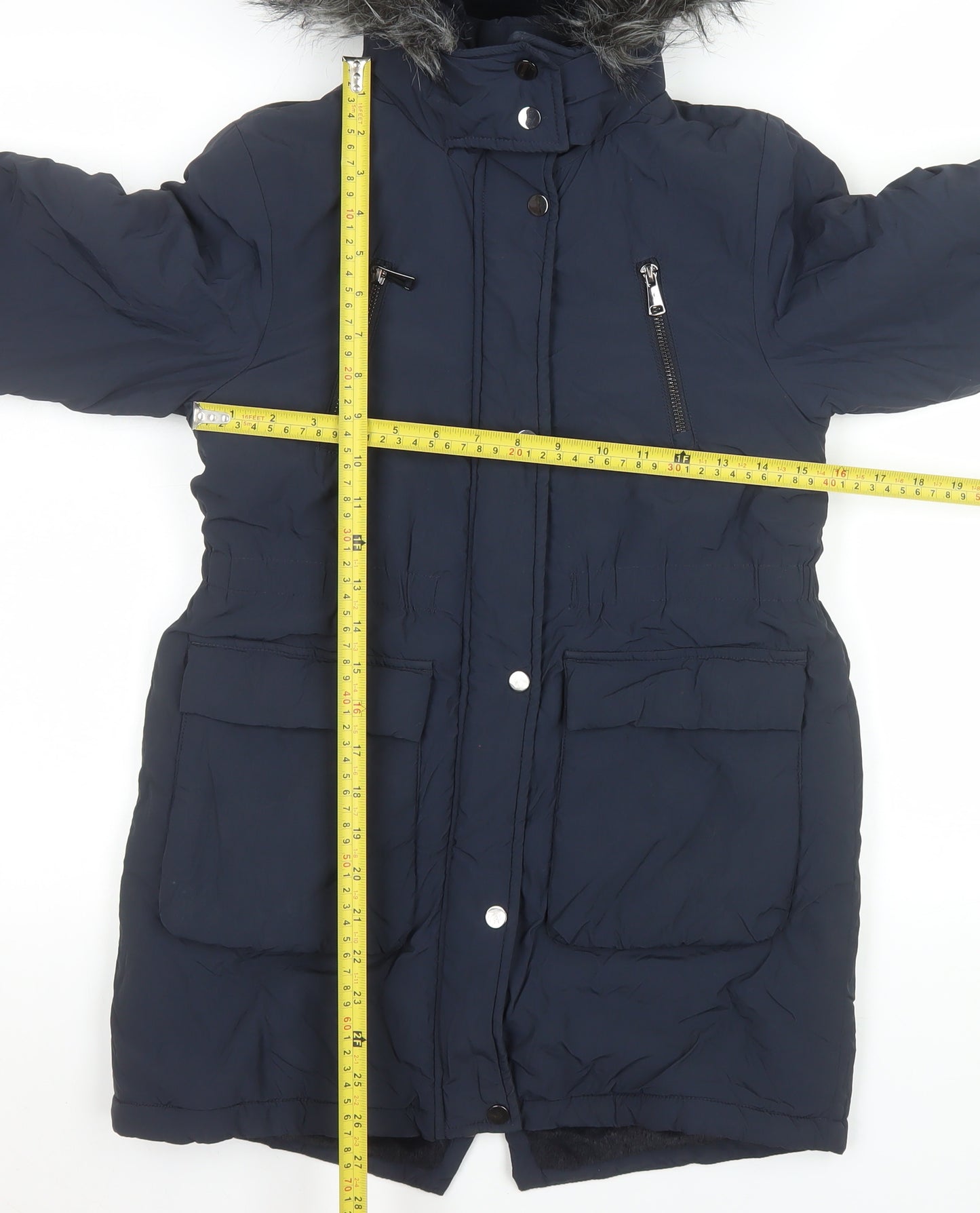 Next Girls Blue Faux Fur Hooded Long Parka Coat 9 Years Winter Jacket