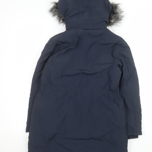 Next Girls Blue Faux Fur Hooded Long Parka Coat 9 Years Winter Jacket