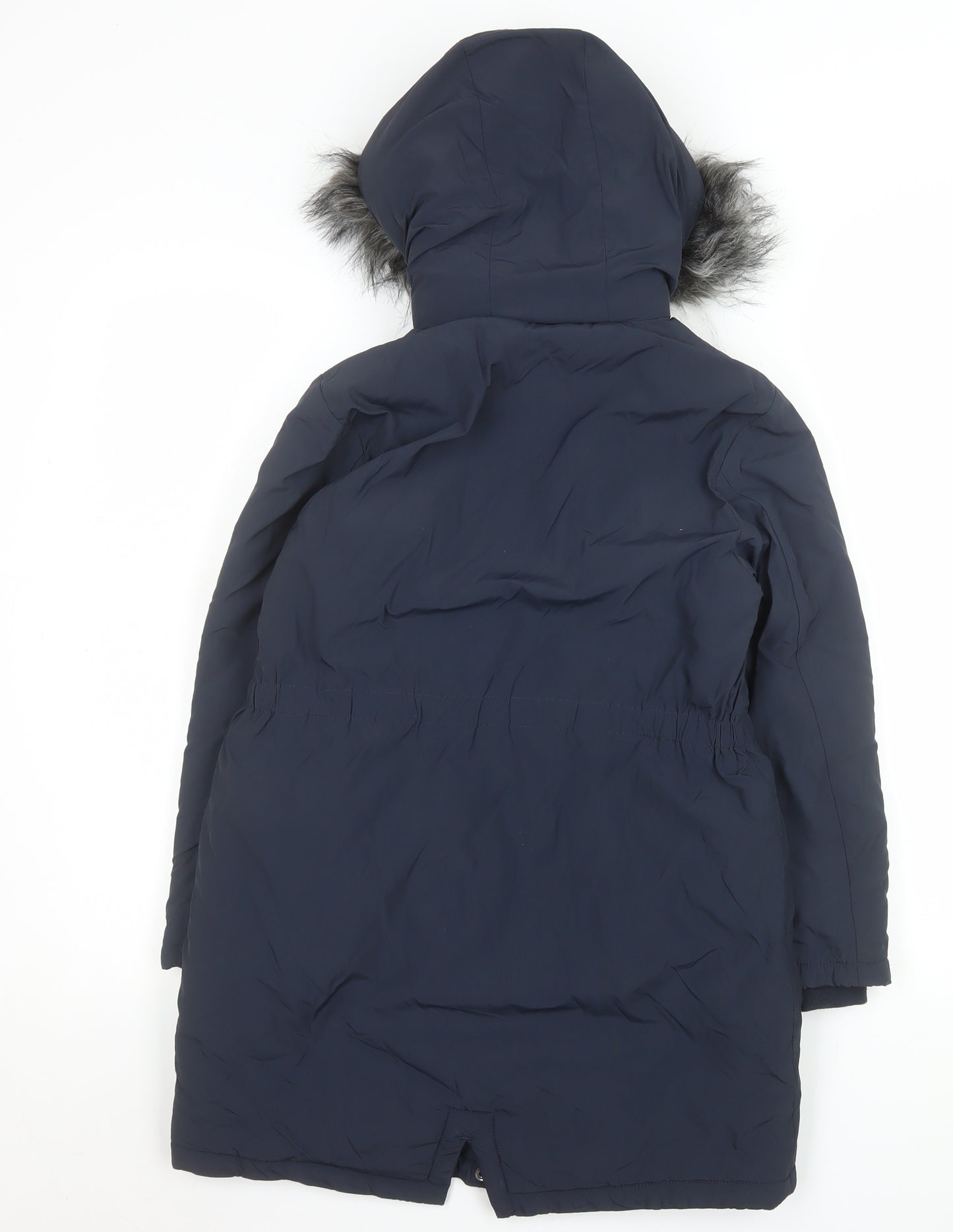 Next Girls Blue Faux Fur Hooded Long Parka Coat 9 Years Winter Jacket
