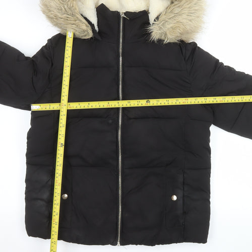 Miss Selfridge Women’s Black Faux Fur Hooded Puffer Jacket Size 8