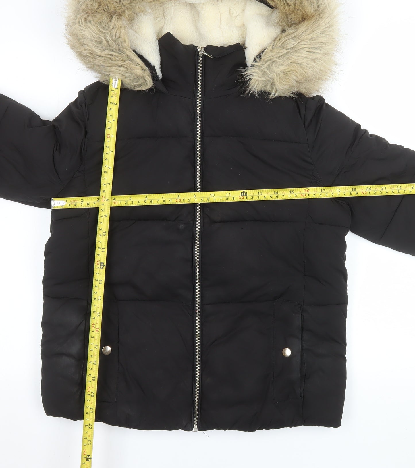 Miss Selfridge Women’s Black Faux Fur Hooded Puffer Jacket Size 8