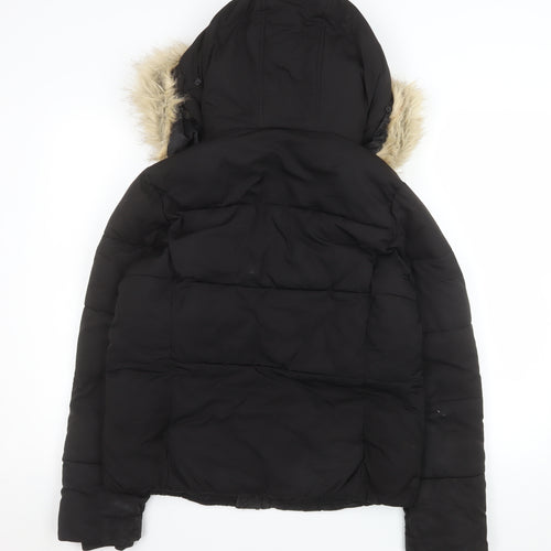 Miss Selfridge Women’s Black Faux Fur Hooded Puffer Jacket Size 8