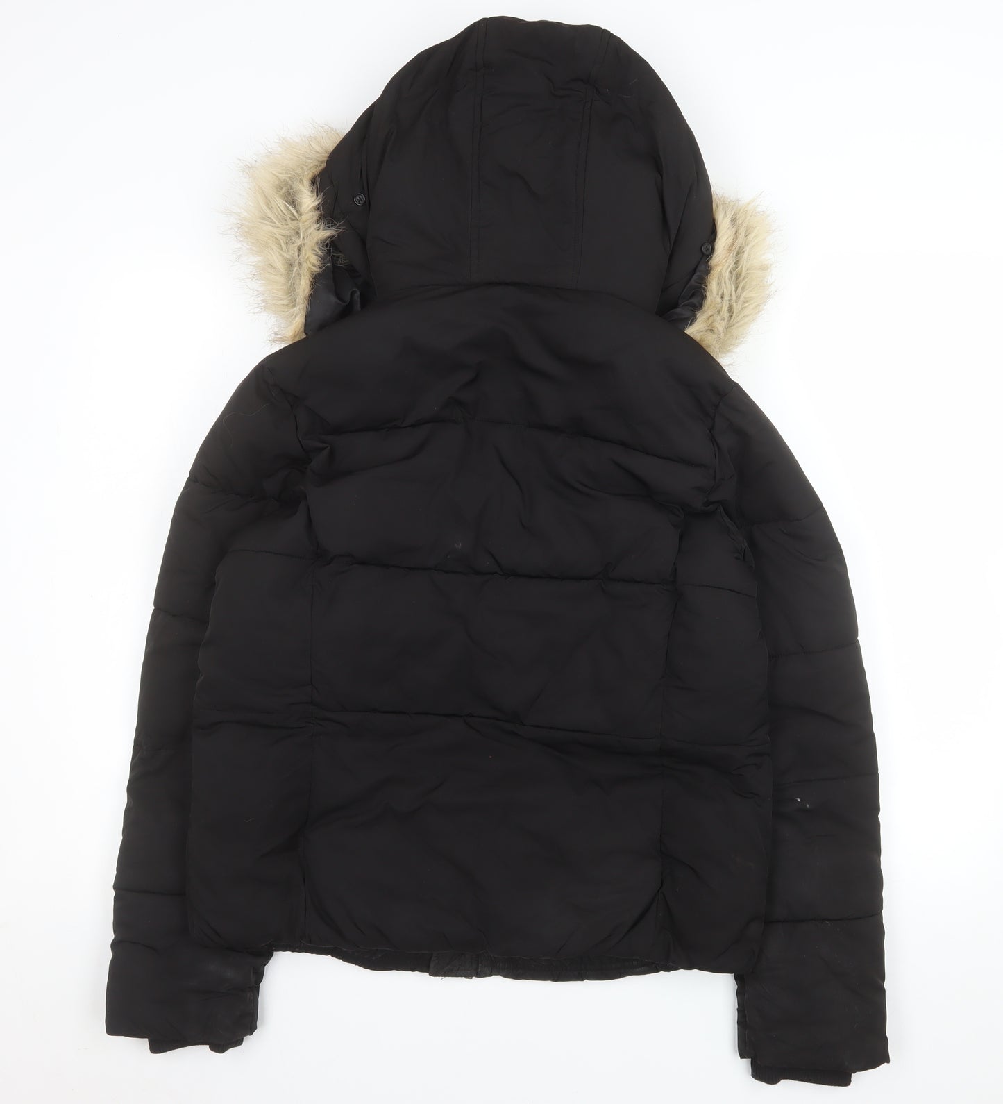 Miss Selfridge Women’s Black Faux Fur Hooded Puffer Jacket Size 8