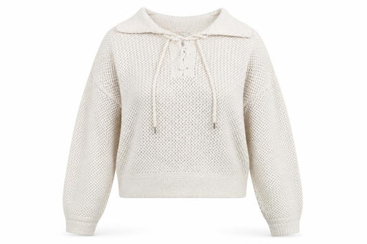 Front view of Joie Women's Ivory Open-Knit Sequin Collared jumper, size L