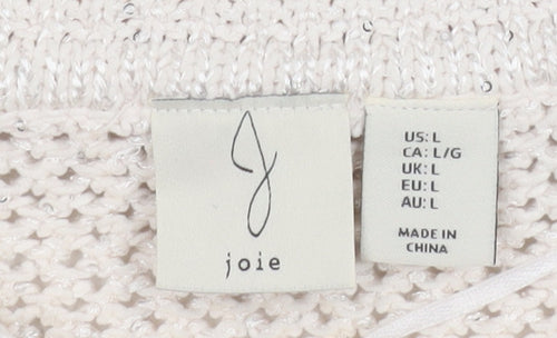 Joie Women's Ivory Open-Knit Sequin Collared Pullover Jumper Size L