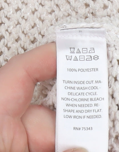 Joie Women's Ivory Open-Knit Sequin Collared Pullover Jumper Size L