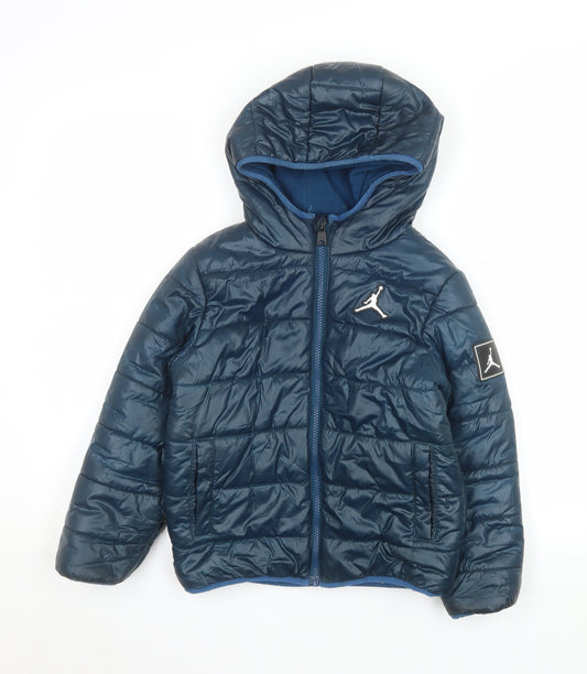 Jordan Boys Blue Hooded Puffer Jacket 7 Years Polyester Winter Coat