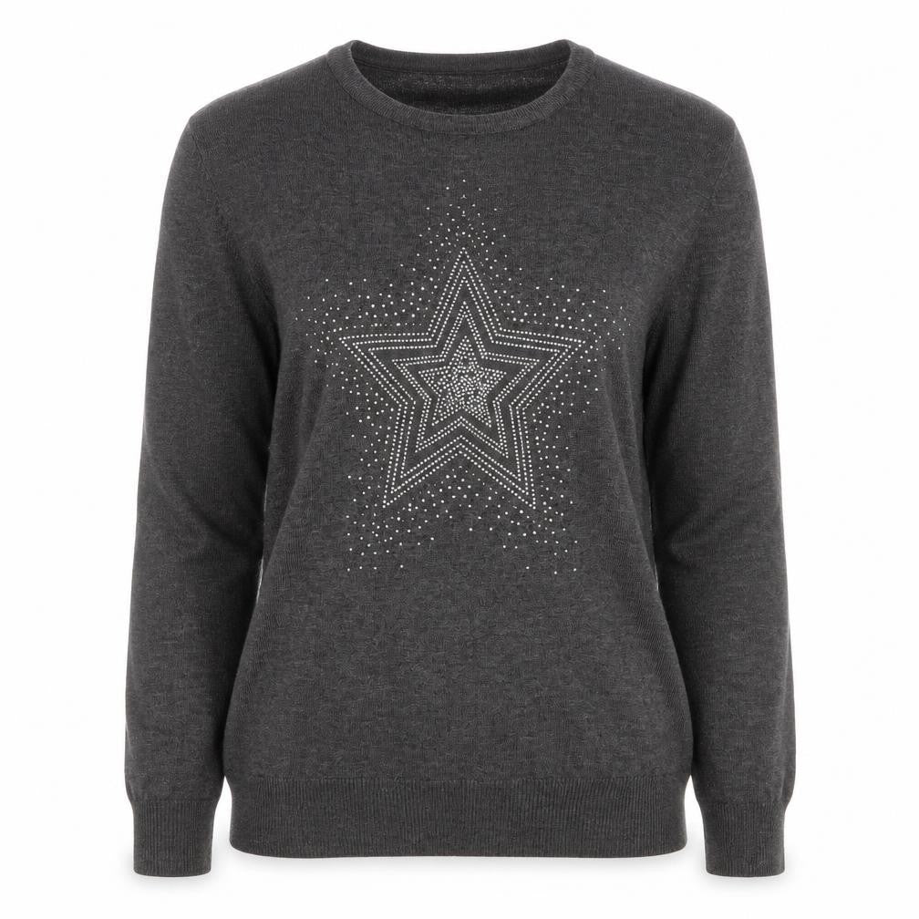 Front view of Mela London Women Grey Star Rhinestone jumper, size S