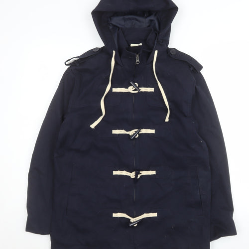Cotton Traders Women's Navy Duffle Coat S Hooded Toggle Mid-Length