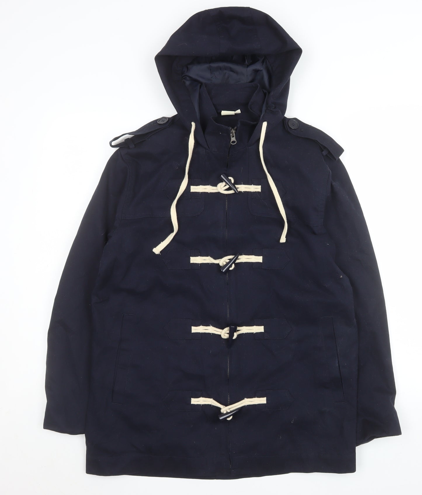 Cotton Traders Women's Navy Duffle Coat S Hooded Toggle Mid-Length