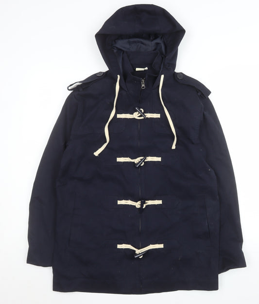 Cotton Traders Women's Navy Duffle Coat S Hooded Toggle Mid-Length
