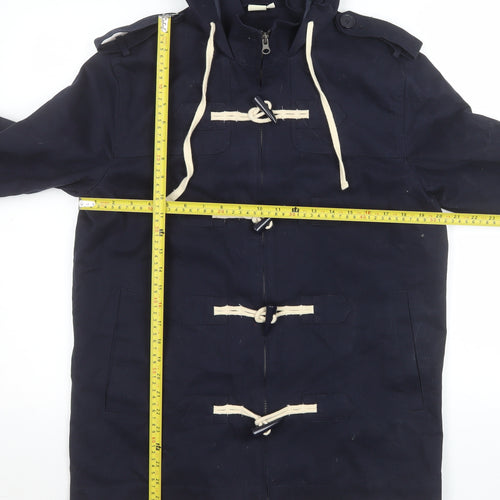 Cotton Traders Women's Navy Duffle Coat S Hooded Toggle Mid-Length