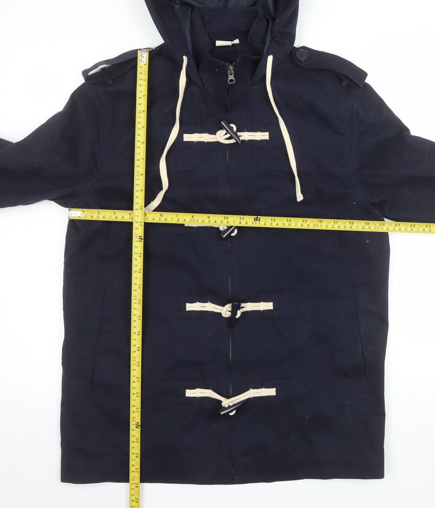 Cotton Traders Women's Navy Duffle Coat S Hooded Toggle Mid-Length