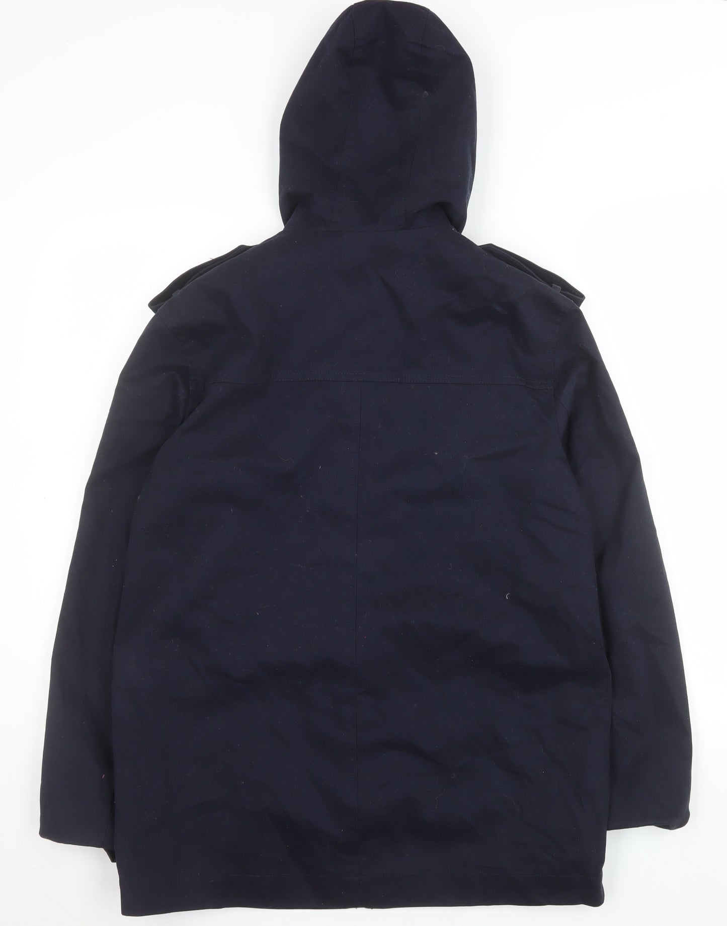 Cotton Traders Women's Navy Duffle Coat S Hooded Toggle Mid-Length