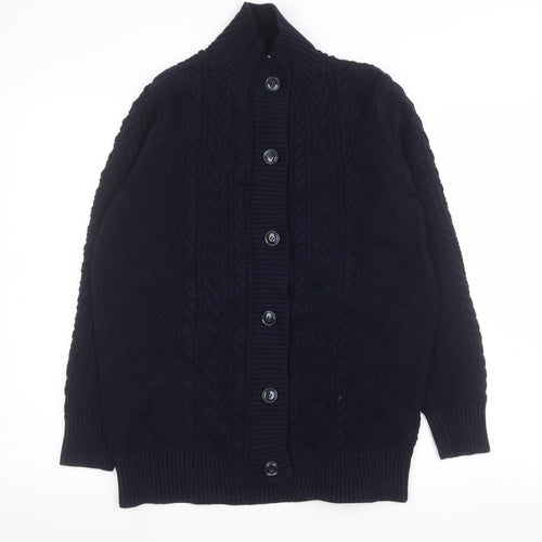 WoolOvers Men's Blue Wool Cable-Knit Button Cardigan M