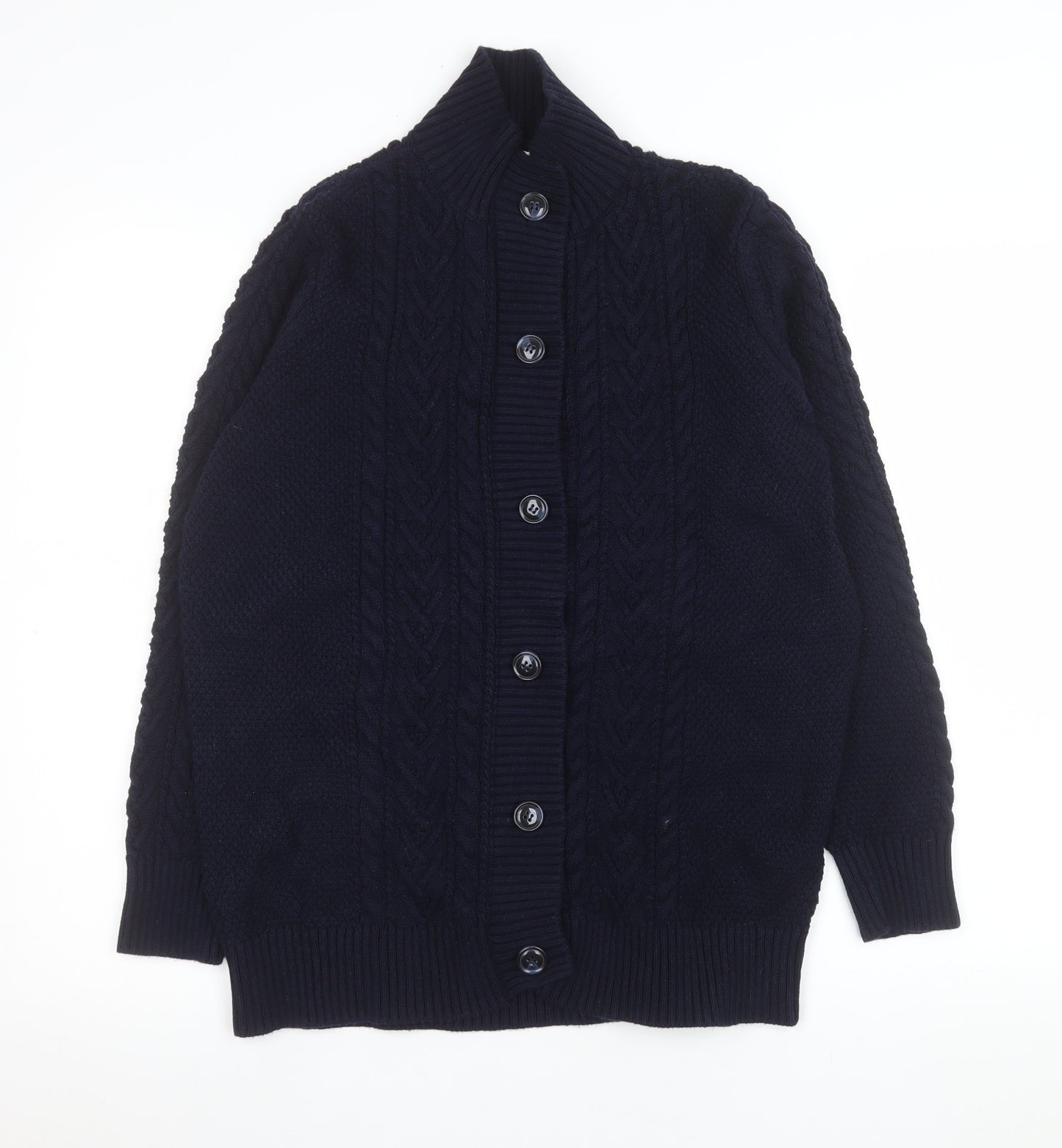 WoolOvers Men's Blue Wool Cable-Knit Button Cardigan M