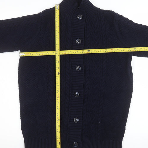 WoolOvers Men's Blue Wool Cable-Knit Button Cardigan M