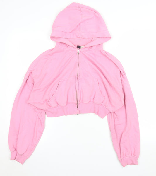 H&M Divided Womens Pink Cropped Zip Hoodie Jacket Size M