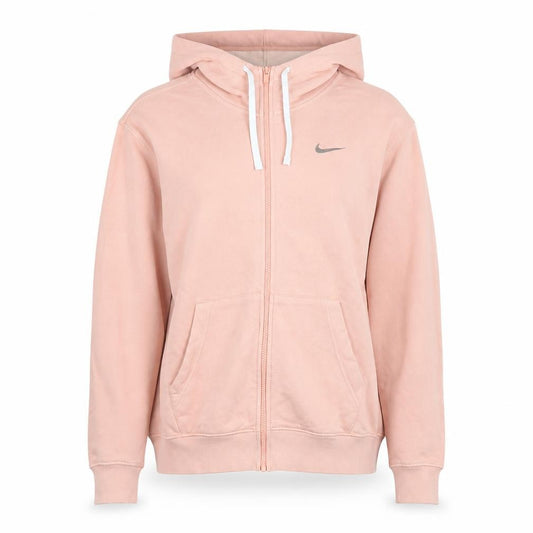 Front view of Nike women’s pink full zip hooded jacket, size S, casual cotton