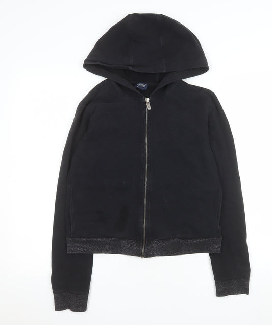 Armani Jeans Women's Black Hooded Zip Jacket Size 12