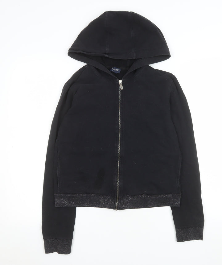 Armani Jeans Women's Black Hooded Zip Jacket Size 12