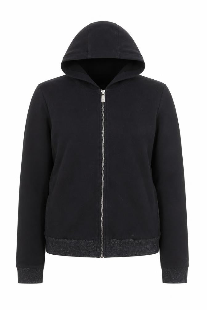 Front view of Armani Jeans Women's Black Hooded Zip Jacket, size 12