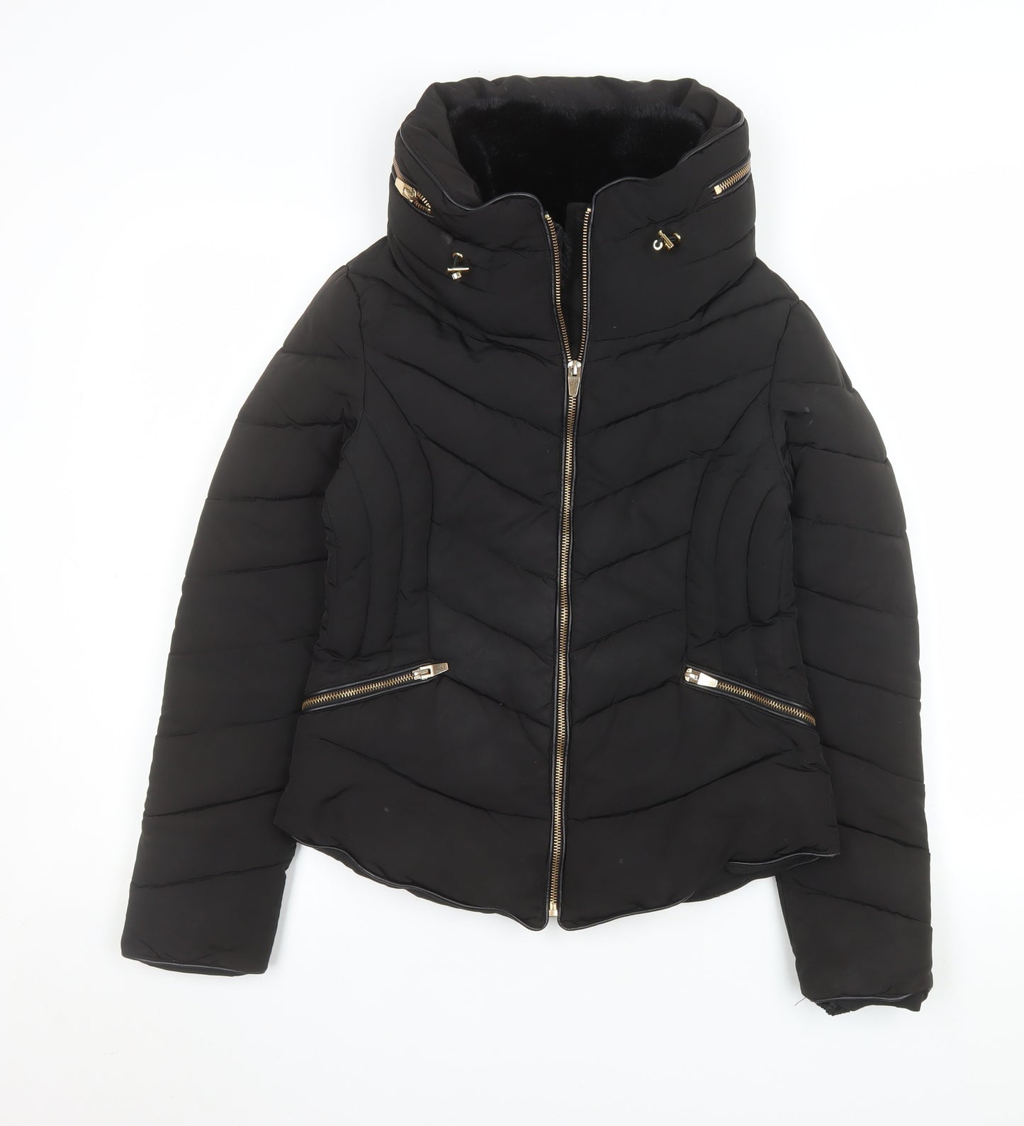 Zara Women’s Black Puffer Jacket Size S Quilted Short Coat
