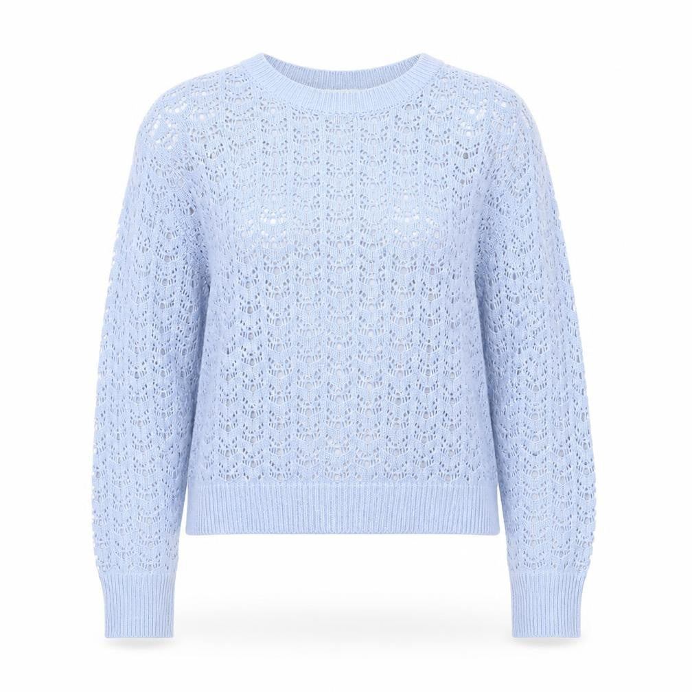 Brave Soul Women's Blue Open-Knit Crew Neck Jumper Size S