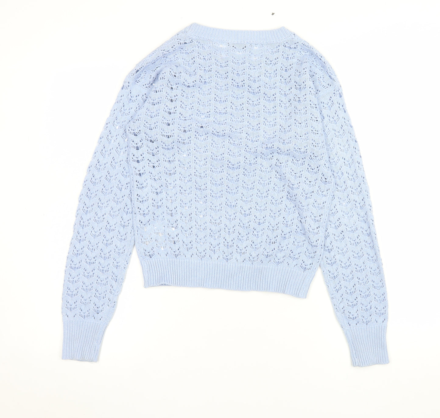Brave Soul Women's Blue Open-Knit Crew Neck Jumper Size S