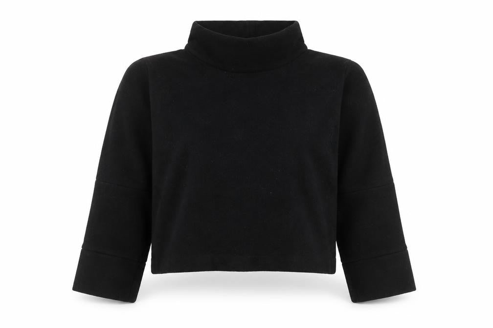 Front view of COS women’s black wool blend long sleeve mock neck pullover sweatshirt, size S