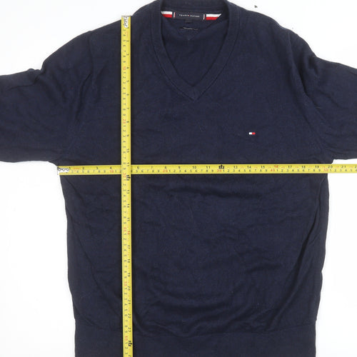 Tommy Hilfiger Men's Blue Cotton Cashmere V-Neck Jumper L