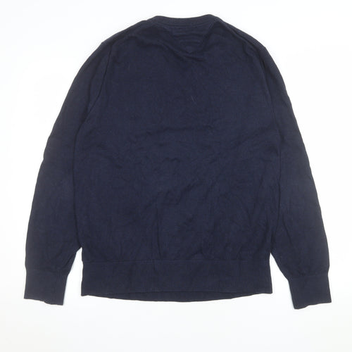Tommy Hilfiger Men's Blue Cotton Cashmere V-Neck Jumper L
