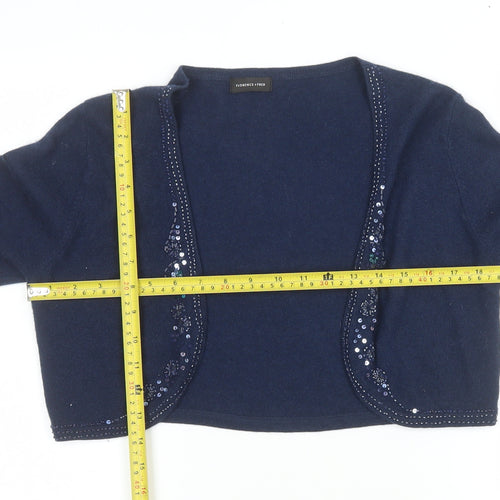 Florence + Fred Women Blue Beaded Sequin Cardigan Size 14