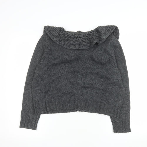 NW3 Women Grey L Cardigan Lambswool Angora Blend Knit