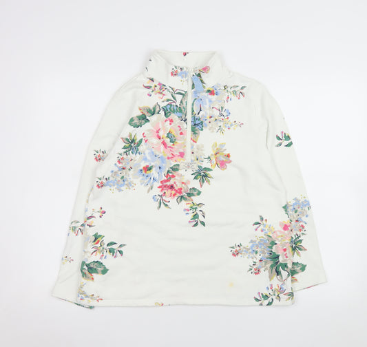 Joules Womens White Floral 1/2 Zip Sweatshirt UK 10 Cotton Blend