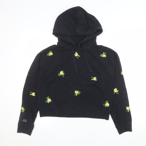 Jack Wills Women's Black Floral Embroidered Pullover Hoodie UK 8