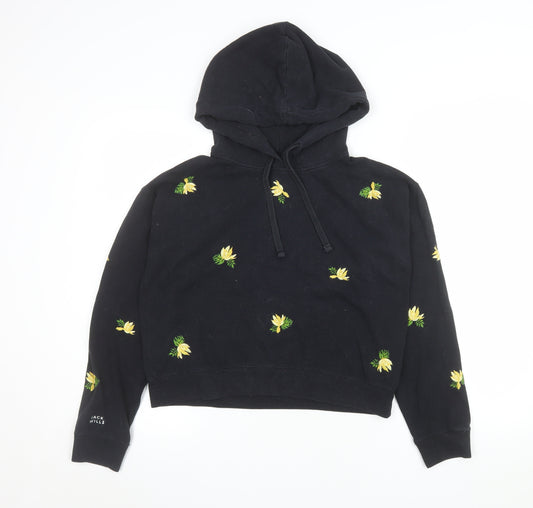 Jack Wills Women's Black Floral Embroidered Pullover Hoodie UK 8