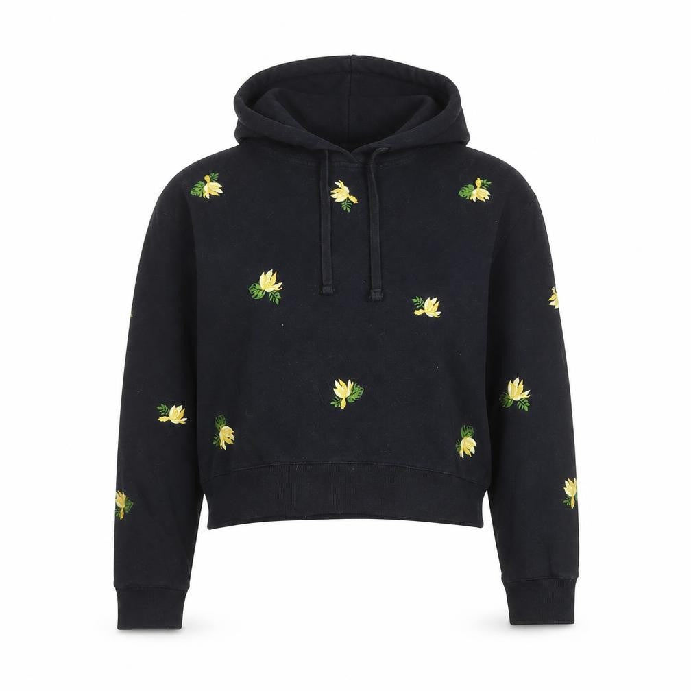 Front view of Jack Wills Women's Black Floral Embroidered Pullover Hoodie UK 8