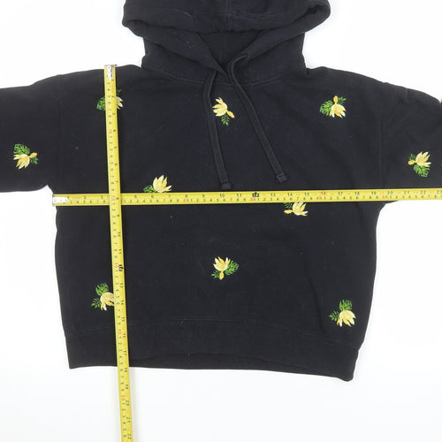 Jack Wills Women's Black Floral Embroidered Pullover Hoodie UK 8