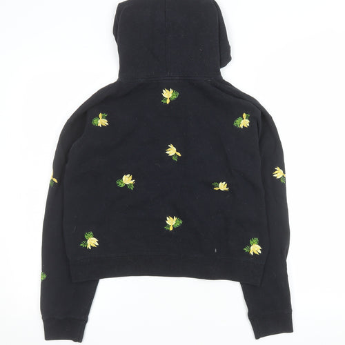Jack Wills Women's Black Floral Embroidered Pullover Hoodie UK 8