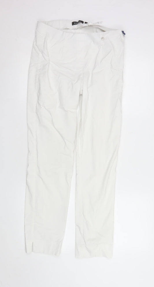Robell Women White Size 12 Marie Stretch Straight Trousers