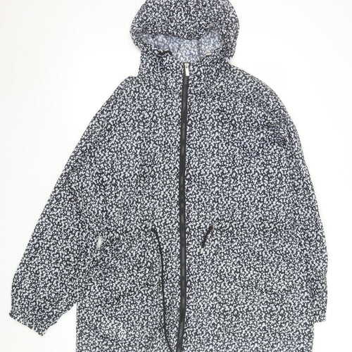 Roman Womens Black Animal Print Hooded Lightweight Rain Jacket L