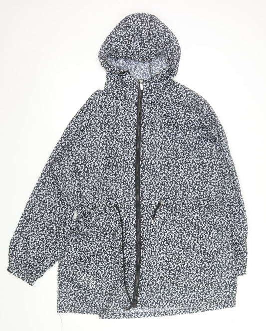 Roman Womens Black Animal Print Hooded Lightweight Rain Jacket L