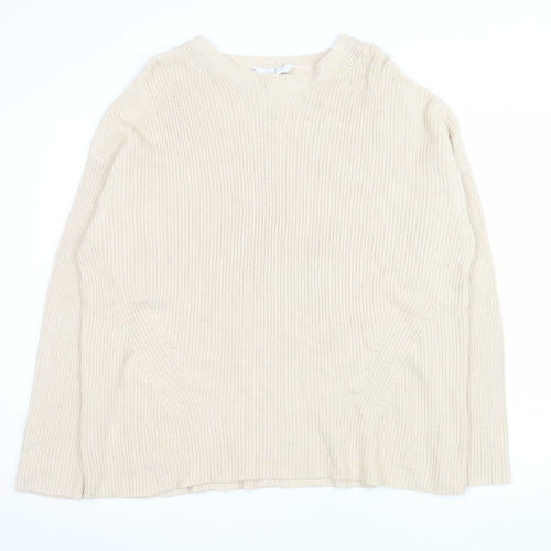 Jasper Conran Women Beige Cotton Knit Crew Neck Pullover Jumper Size 18