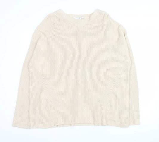 Jasper Conran Women Beige Cotton Knit Crew Neck Pullover Jumper Size 18