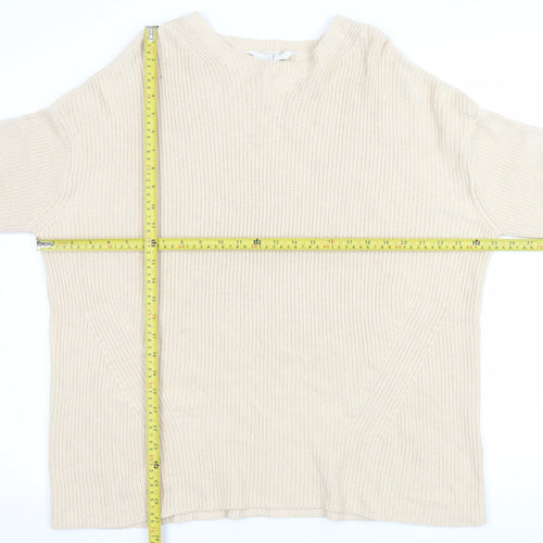 Jasper Conran Women Beige Cotton Knit Crew Neck Pullover Jumper Size 18