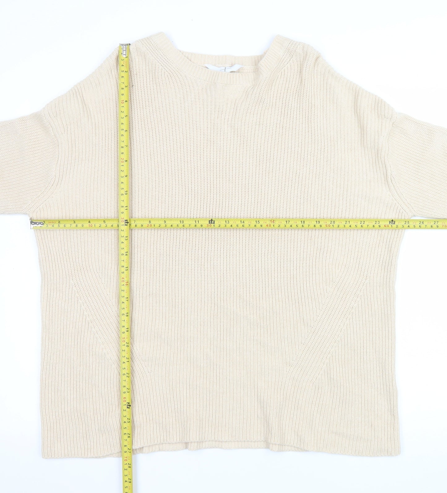 Jasper Conran Women Beige Cotton Knit Crew Neck Pullover Jumper Size 18