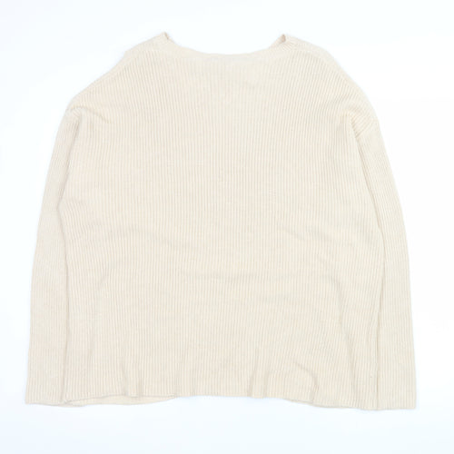 Jasper Conran Women Beige Cotton Knit Crew Neck Pullover Jumper Size 18