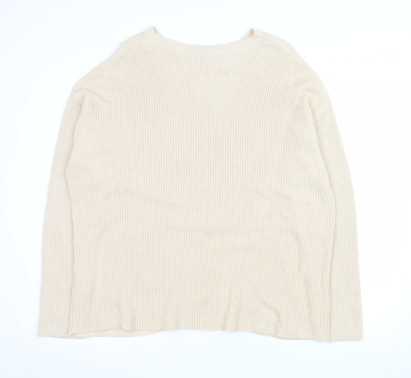 Jasper Conran Women Beige Cotton Knit Crew Neck Pullover Jumper Size 18