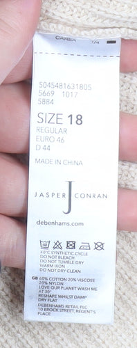 Jasper Conran Women Beige Cotton Knit Crew Neck Pullover Jumper Size 18